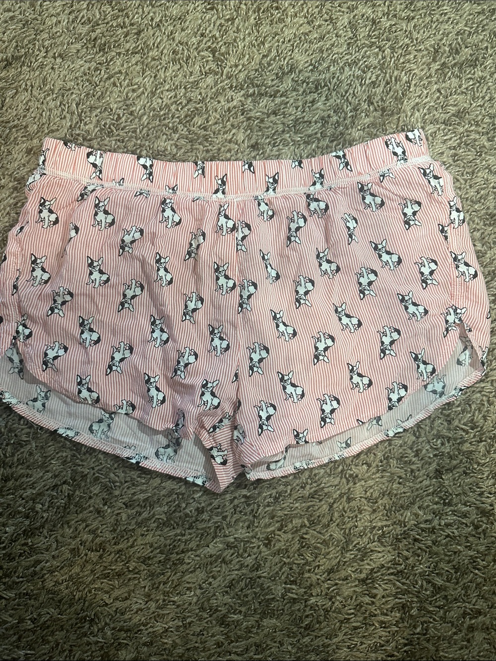 Isaac mizrahi Pink Striped French Bulldog Print Sleep Shorts l